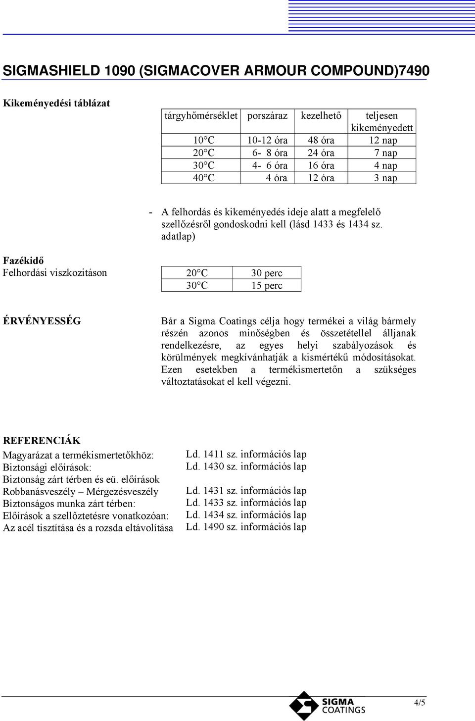 adatlap) Fazékidő Felhordási viszkozitáson 20 C 30 perc 30 C 15 perc ÉRVÉNYESSÉG Bár a Sigma Coatings célja hogy termékei a világ bármely részén azonos minőségben és összetétellel álljanak