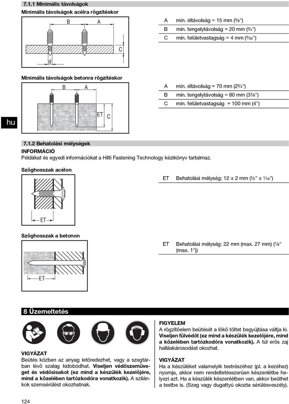 1.2 Behatolási mélységek INFORMÁCIÓ Példákat és egyedi információkat a Hilti Fastening Technology kézikönyv tartalmaz.