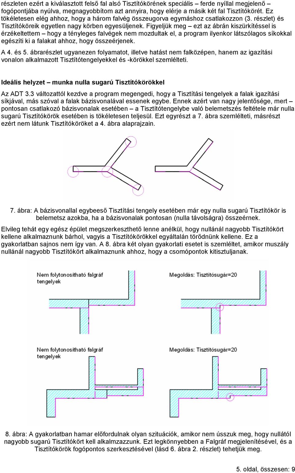 Figyeljük meg ezt az ábrán kiszürkítéssel is érzékeltettem hogy a tényleges falvégek nem mozdultak el, a program ilyenkor látszólagos síkokkal egészíti ki a falakat ahhoz, hogy összeérjenek. A 4.