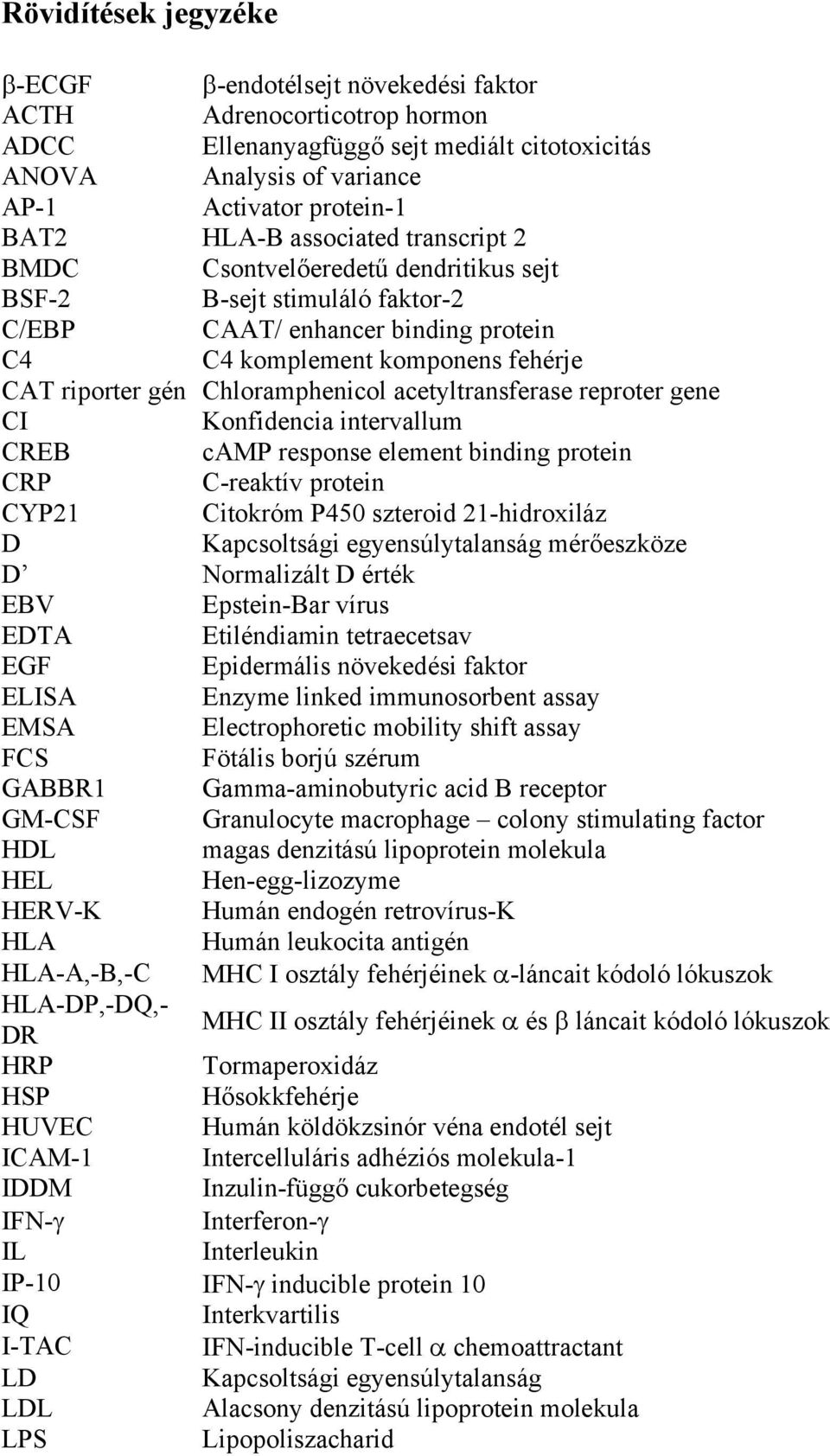 Chloramphenicol acetyltransferase reproter gene CI Konfidencia intervallum CREB camp response element binding protein CRP C-reaktív protein CYP21 Citokróm P450 szteroid 21-hidroxiláz D Kapcsoltsági