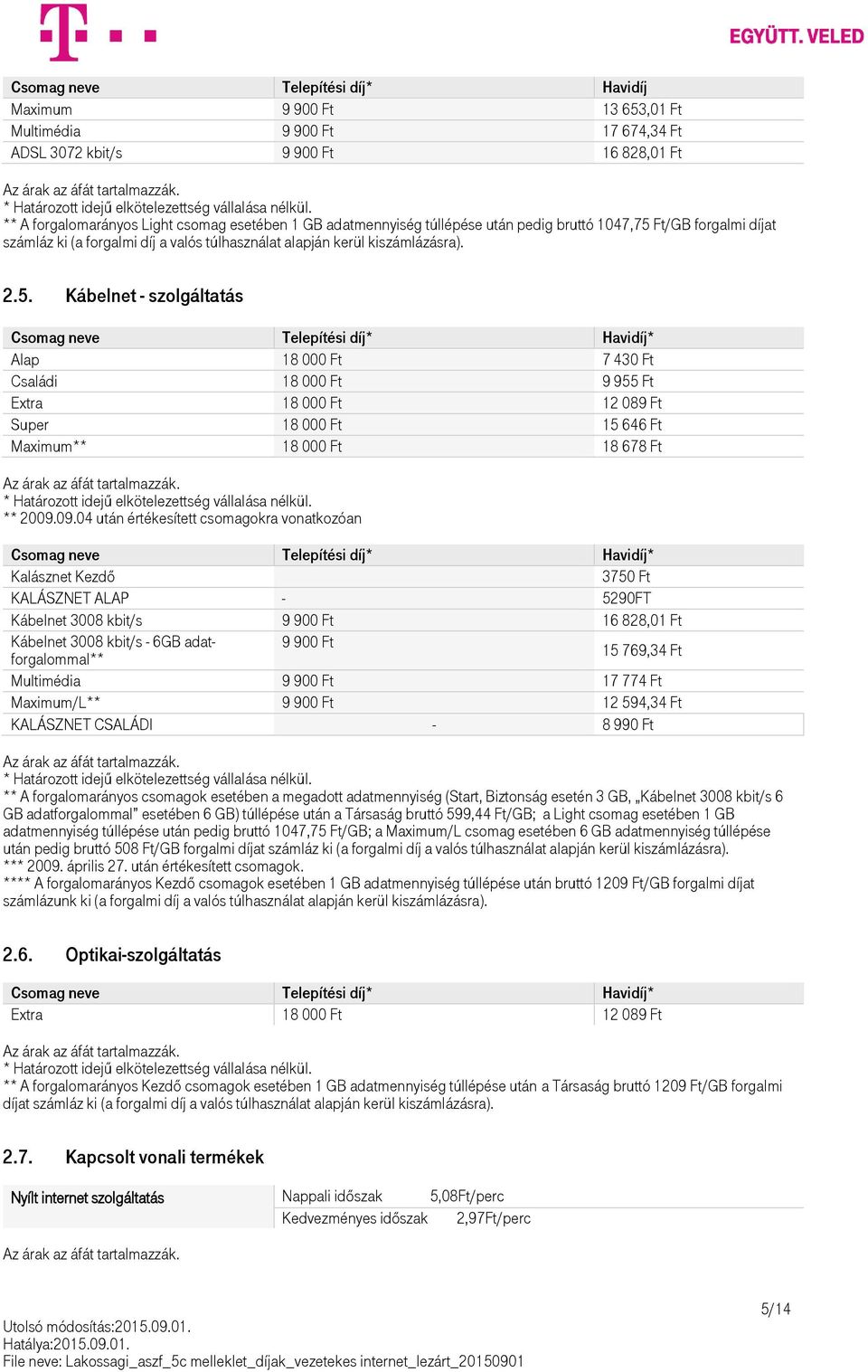5. Kábelnet - szolgáltatás Alap 18 000 Ft 7 430 Ft Családi 18 000 Ft 9 955 Ft Extra 18 000 Ft 12 089 Ft Super 18 000 Ft 15 646 Ft Maximum** 18 000 Ft 18 678 Ft * Határozott idejű elkötelezettség