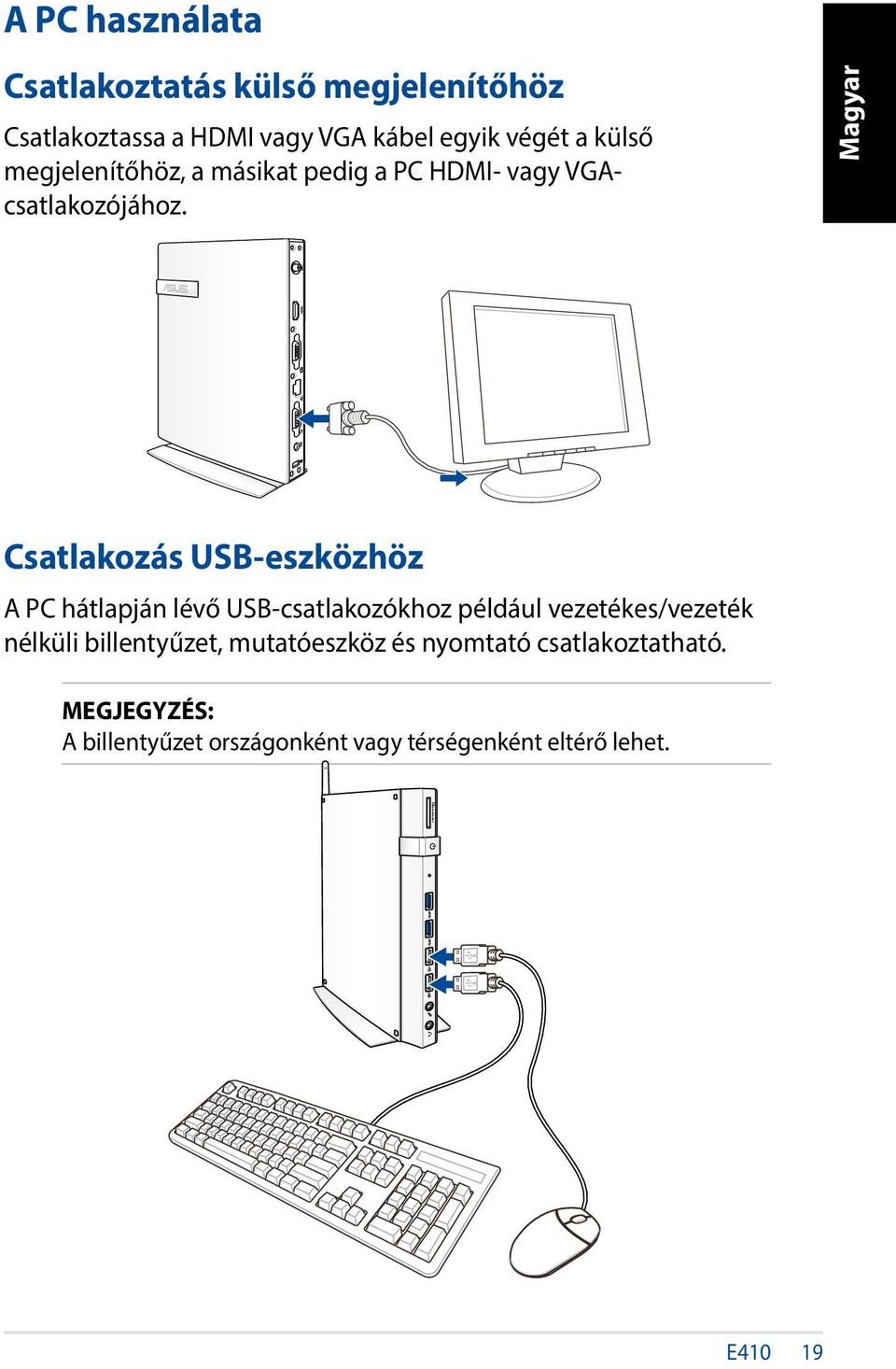 Csatlakozás USB-eszközhöz A PC hátlapján lévő USB-csatlakozókhoz például vezetékes/vezeték nélküli