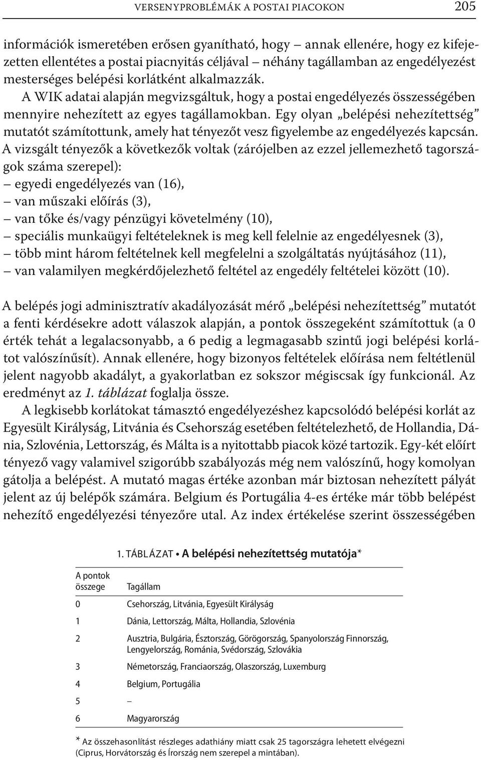 Egy olyan belépési nehezítettség mutatót számítottunk, amely hat tényezőt vesz figyelembe az engedélyezés kapcsán.