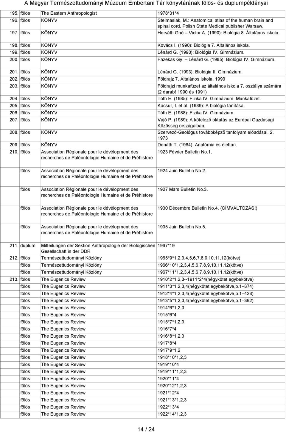 Gimnázium. 201. KÖNYV Lénárd G. (1993): Biológia II. Gimnázium. 202. KÖNYV Földrajz 7. Általános iskola. 1990 203. KÖNYV Földrajzi munkafüzet az általános iskola 7. osztálya számára (2 darab!