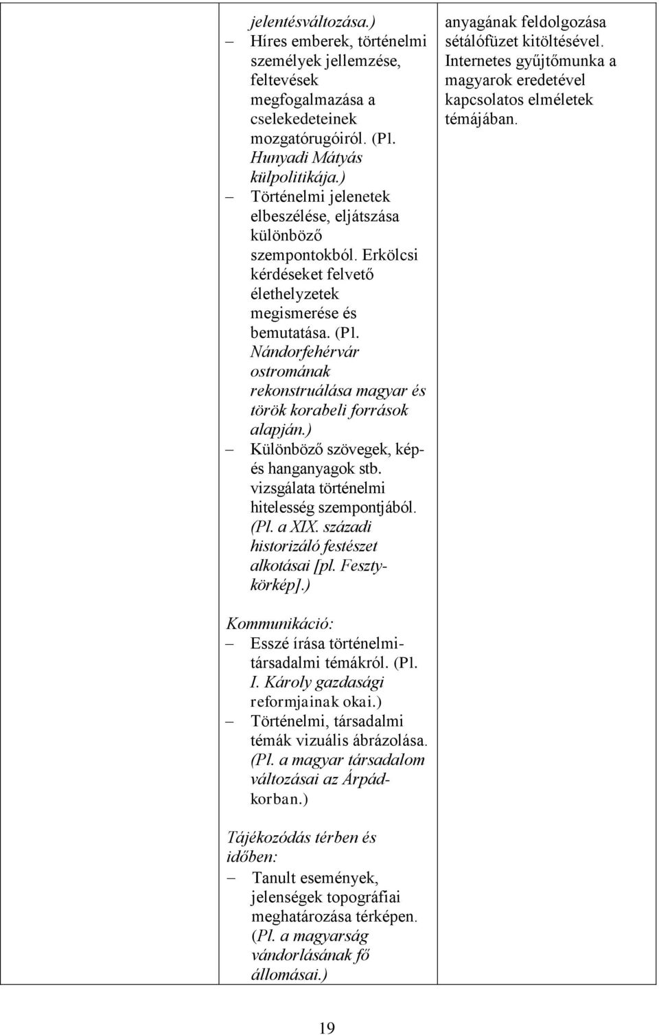 Nándorfehérvár ostromának rekonstruálása magyar és török korabeli források alapján.) Különböző szövegek, képés hanganyagok stb. vizsgálata történelmi hitelesség szempontjából. (Pl. a XIX.