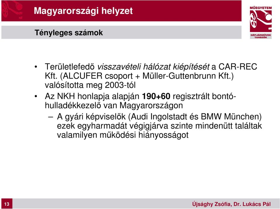 ) valósította meg 2003-tól Az NKH honlapja alapján 190+60 regisztrált bontóhulladékkezelő van