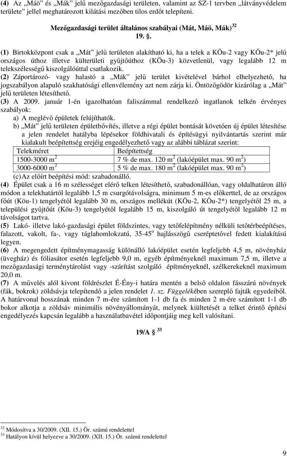 . (1) Birtokközpont csak a Mát jelő területen alakítható ki, ha a telek a KÖu-2 vagy KÖu-2* jelő országos úthoz illetve külterületi győjtıúthoz (KÖu-3) közvetlenül, vagy legalább 12 m telekszélességő