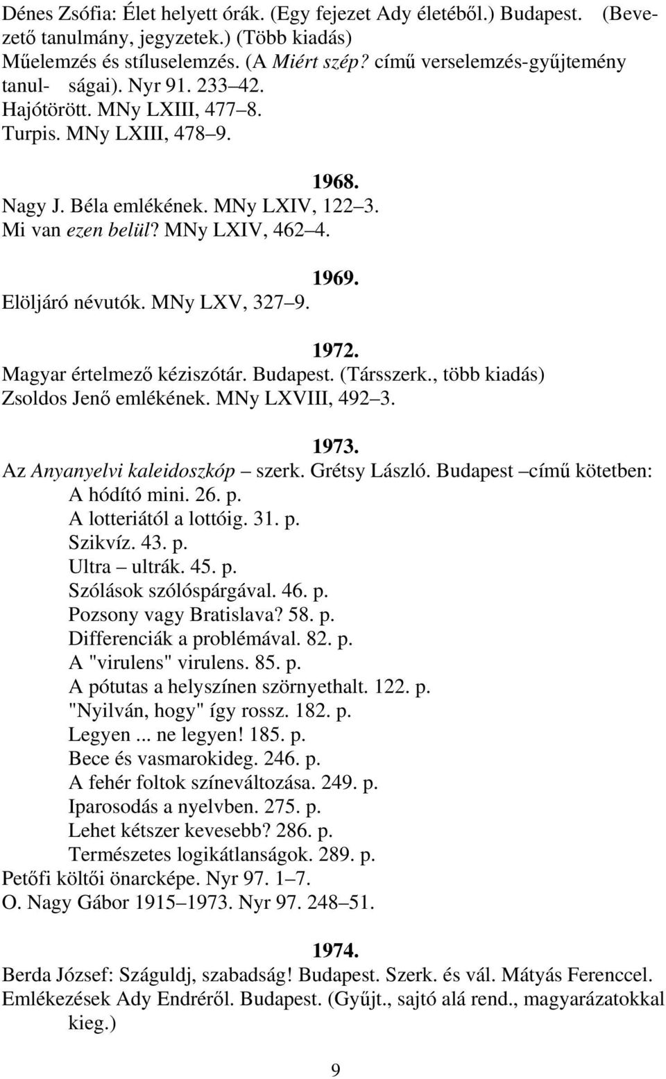 1969. Elöljáró névutók. MNy LXV, 327 9. 1972. Magyar értelmező kéziszótár. Budapest. (Társszerk., több kiadás) Zsoldos Jenő emlékének. MNy LXVIII, 492 3. 1973. Az Anyanyelvi kaleidoszkóp szerk.