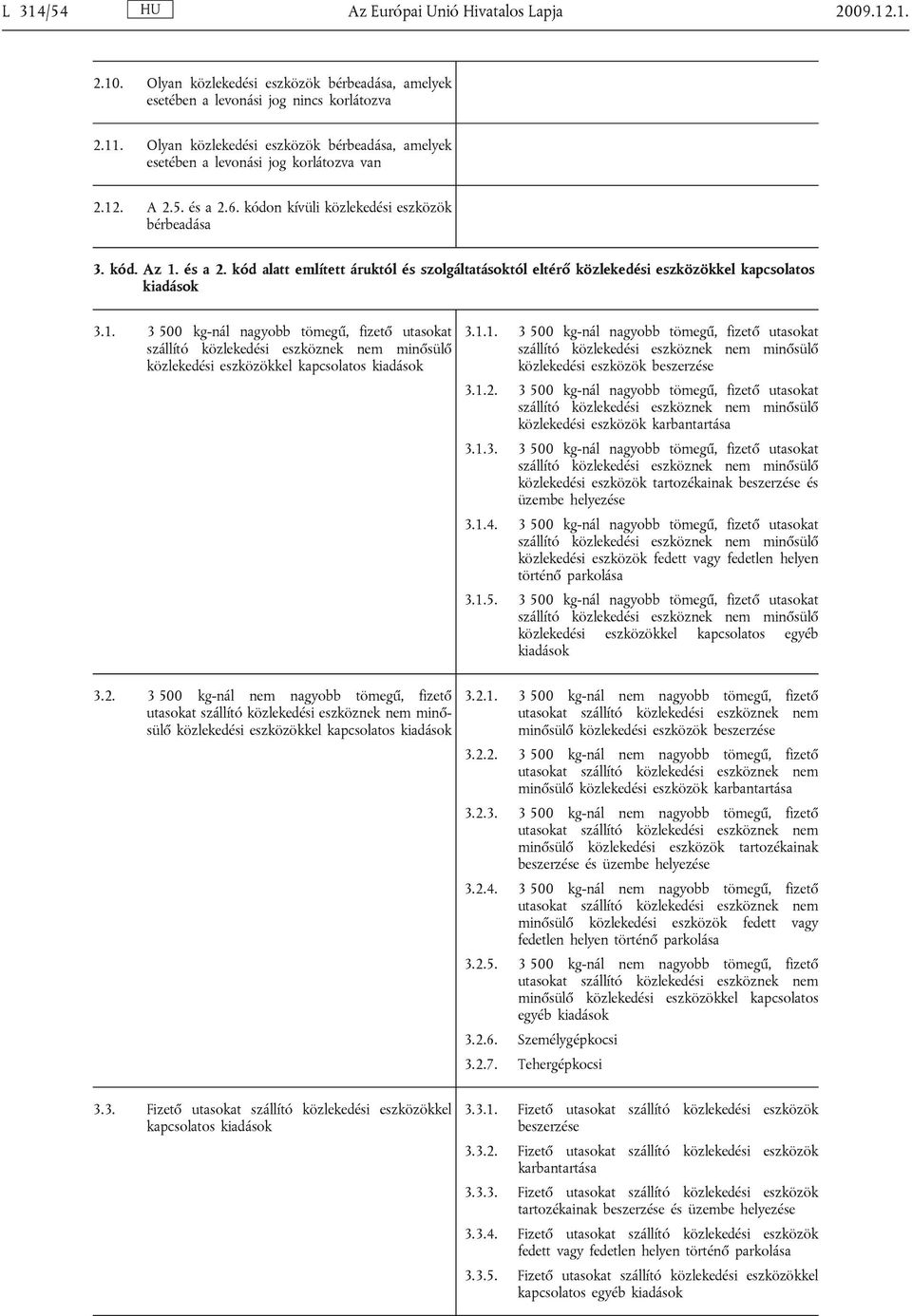 1. 3 500 kg-nál nagyobb tömegű, fizető utasokat közlekedési eszközökkel kapcsolatos kiadások 3.1.1. 3 500 kg-nál nagyobb tömegű, fizető utasokat közlekedési eszközök beszerzése 3.1.2.