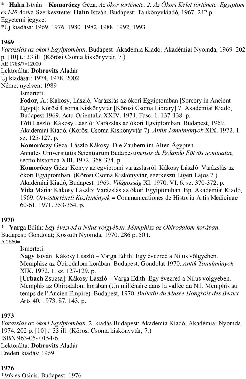 (Kőrösi Csoma kiskönyvtár, 7.) AE 1788/7=12000 Lektorálta: Dobrovits Aladár Új kiadásai: 1974. 1978. 2002 Német nyelven: 1989 Fodor, A.