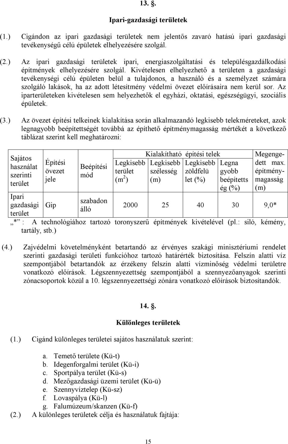 Kivételesen elhelyezhető a területen a gazdasági tevékenységi célú épületen belül a tulajdonos, a használó és a személyzet számára szolgáló lakások, ha az adott létesítmény védelmi övezet előírásaira