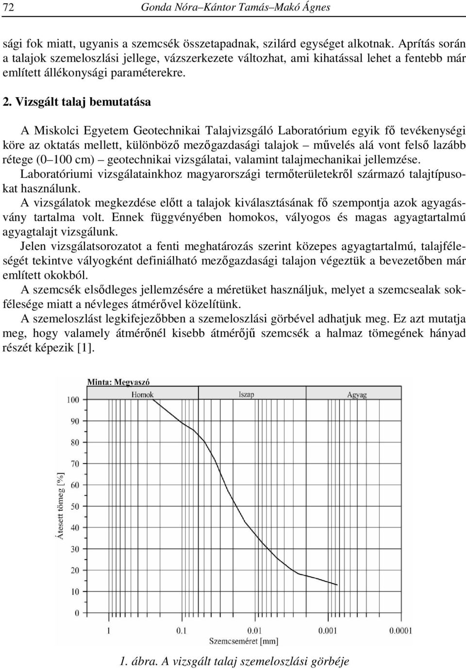 Vizsgált talaj bemutatása A Miskolci Egyetem Geotechnikai Talajvizsgáló Laboratórium egyik fő tevékenységi köre az oktatás mellett, különböző mezőgazdasági talajok művelés alá vont felső lazább