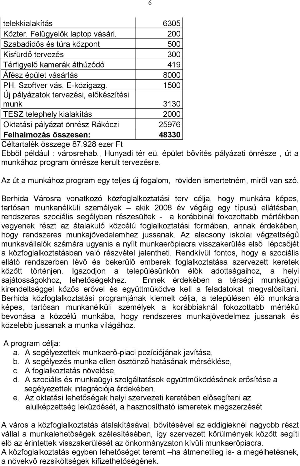 928 ezer Ft Ebből például : városrehab., Hunyadi tér eü. épület bővítés pályázati önrésze, út a munkához program önrésze került tervezésre.