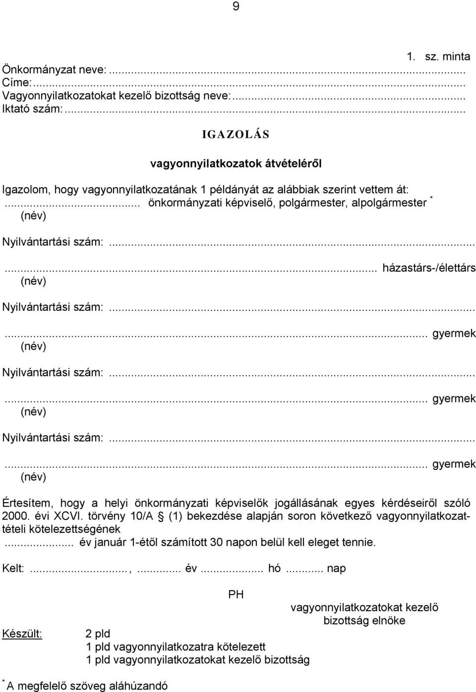 Nyilvántartási szám: gyermek (név) Értesítem, hogy a helyi önkormányzati képviselők jogállásának egyes kérdéseiről szóló 2000 évi XCVI törvény 10/A (1) bekezdése alapján soron következő