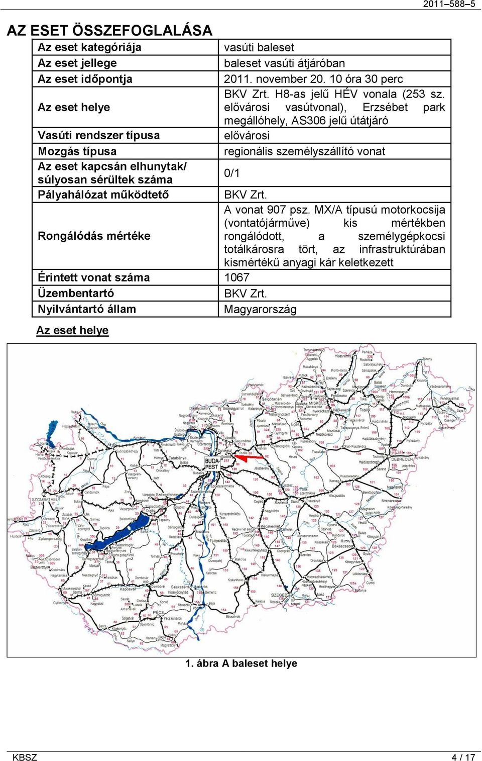 Az eset helye elővárosi vasútvonal), Erzsébet park megállóhely, AS306 jelű útátjáró Vasúti rendszer típusa elővárosi Mozgás típusa regionális személyszállító vonat Az eset kapcsán elhunytak/