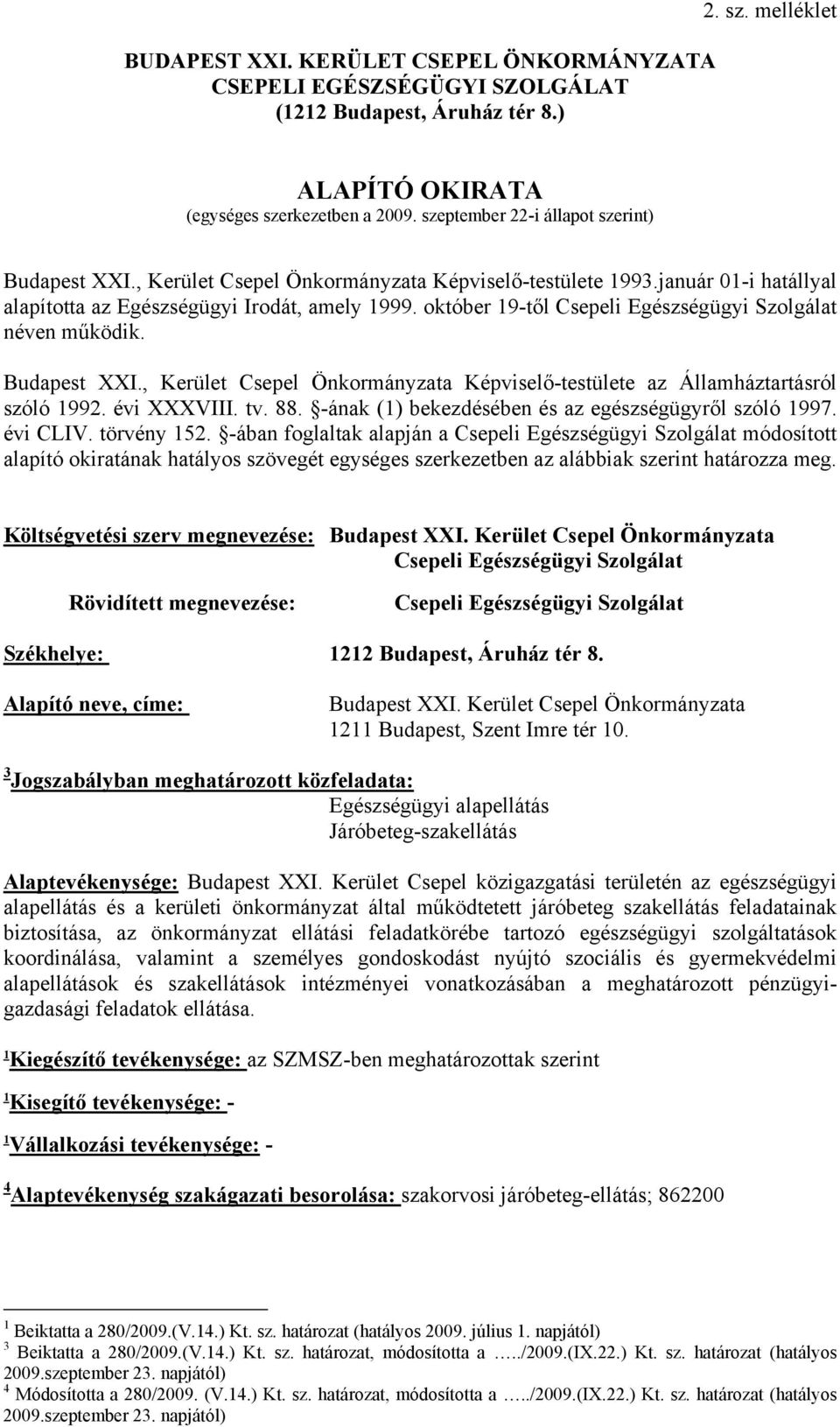 Budapest XXI., Kerület Csepel Önkormányzata Képviselő-testülete az Államháztartásról szóló 99. évi XXXVIII. tv. 88. -ának () bekezdésében és az egészségügyről szóló 997. évi CLIV. törvény 5.