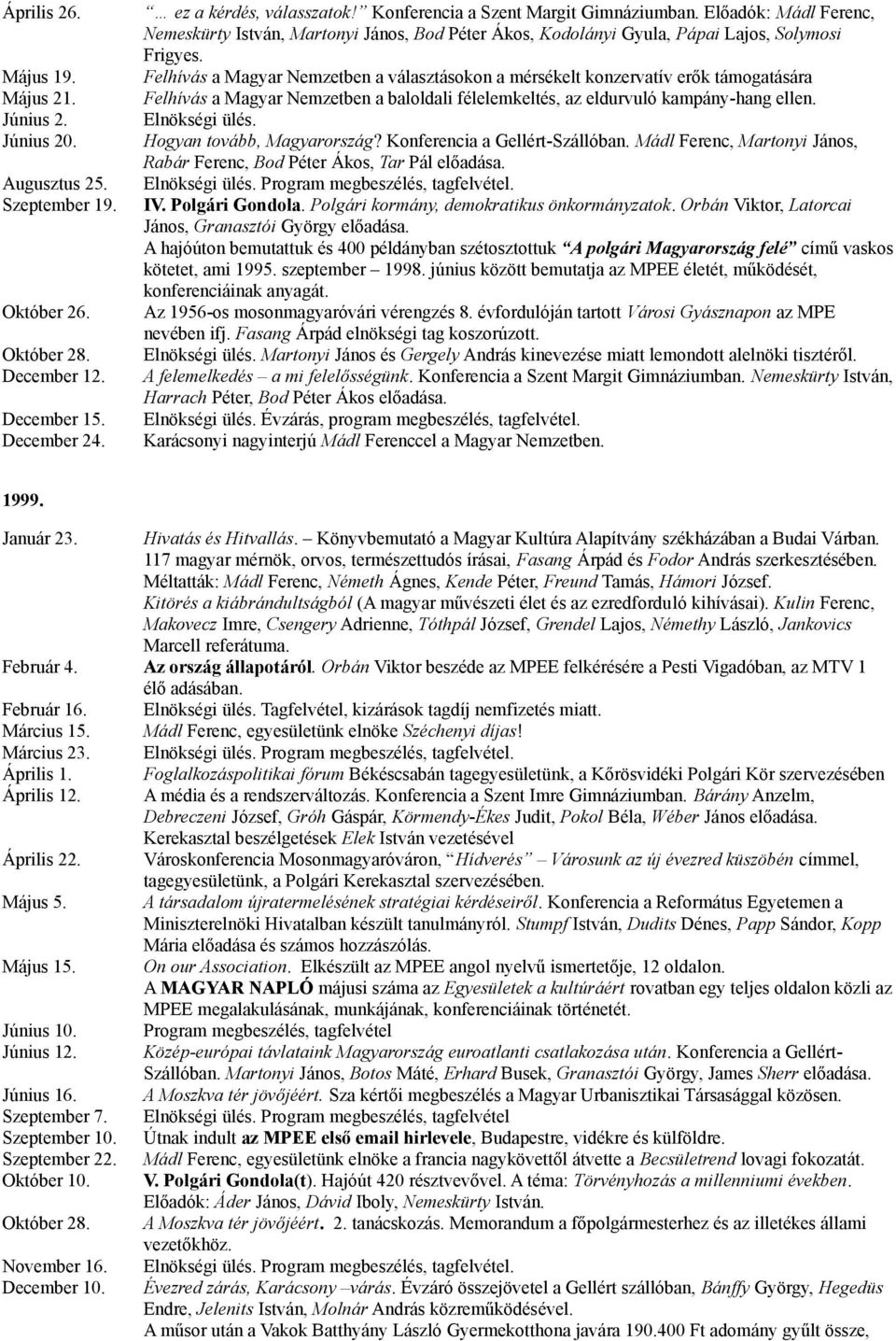 Felhívás a Magyar Nemzetben a választásokon a mérsékelt konzervatív erők támogatására Felhívás a Magyar Nemzetben a baloldali félelemkeltés, az eldurvuló kampány-hang ellen. Elnökségi ülés.