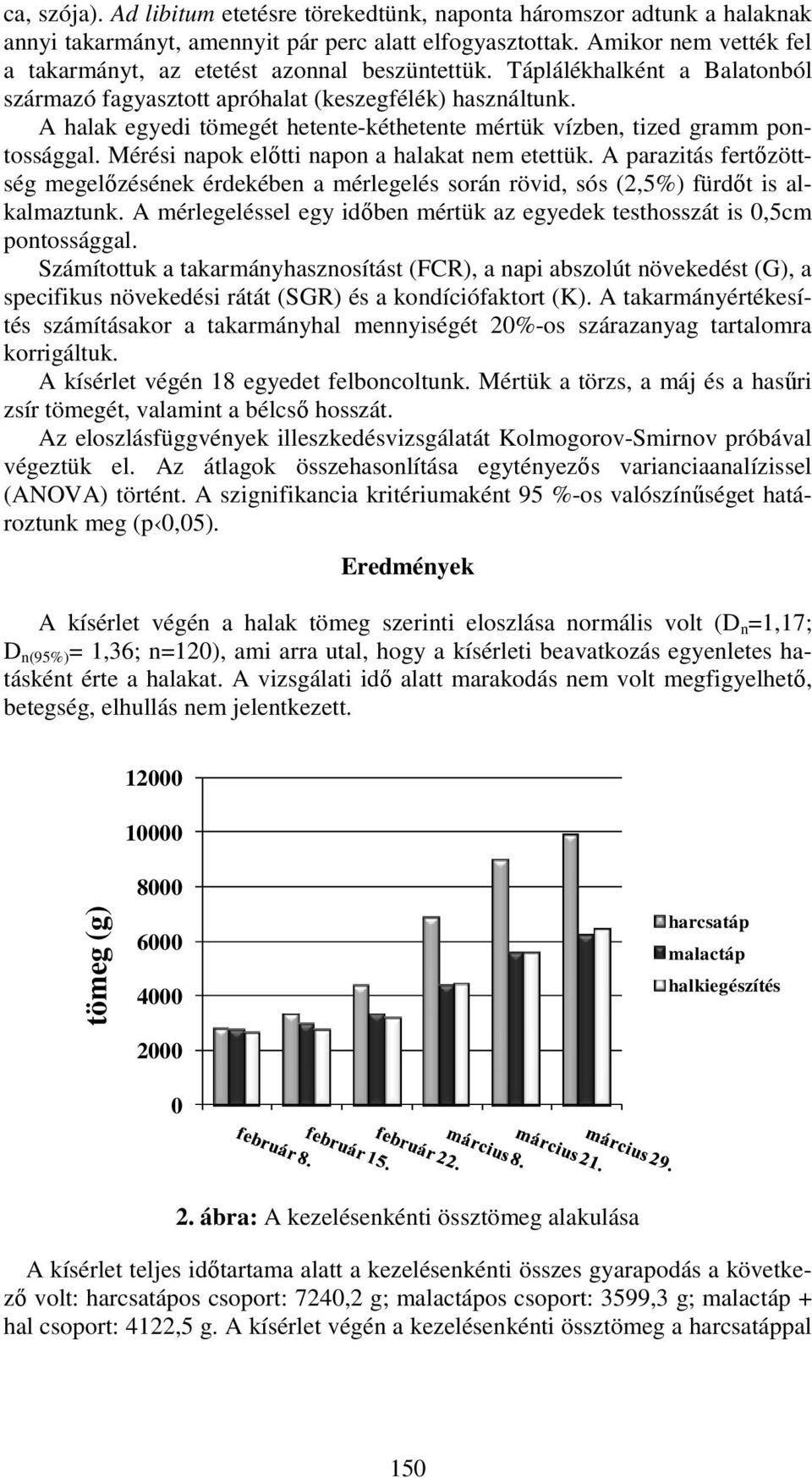 A halak egyedi tömegét hetente-kéthetente mértük vízben, tized gramm pontossággal. Mérési napok előtti napon a halakat nem etettük.