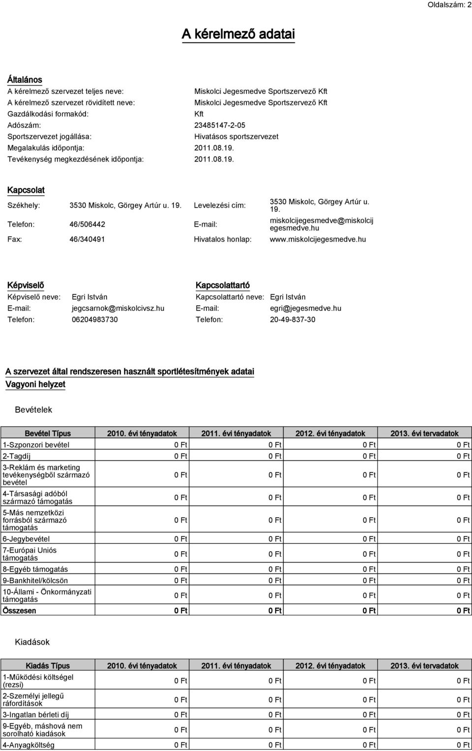 19. Levelezési cím: Telefon: 46/506442 E-mail: 3530 Miskolc, Görgey Artúr u. 19. miskolcijegesmedve@