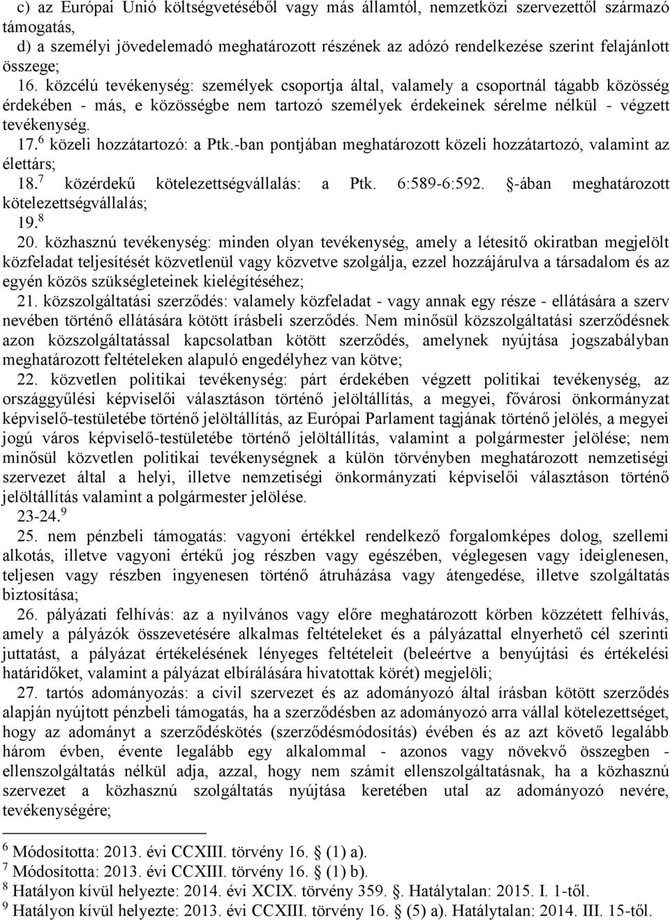 6 közeli hozzátartozó: a Ptk.-ban pontjában meghatározott közeli hozzátartozó, valamint az élettárs; 18. 7 közérdekű kötelezettségvállalás: a Ptk. 6:589-6:592.