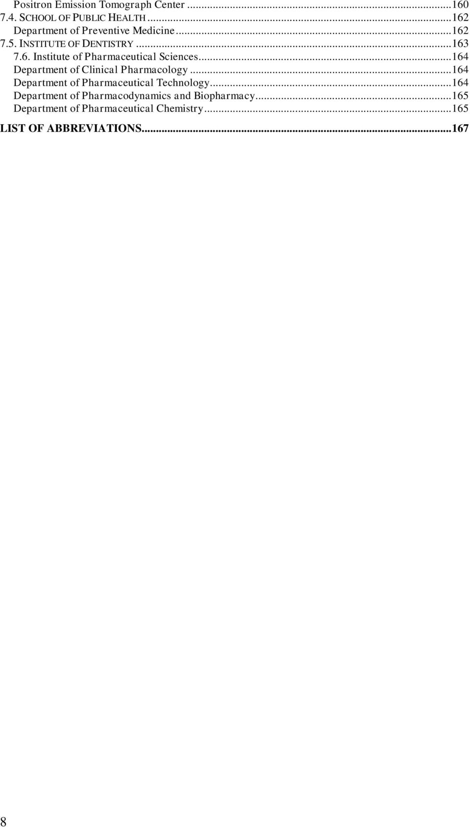 .. 164 Department of Clinical Pharmacology... 164 Department of Pharmaceutical Technology.