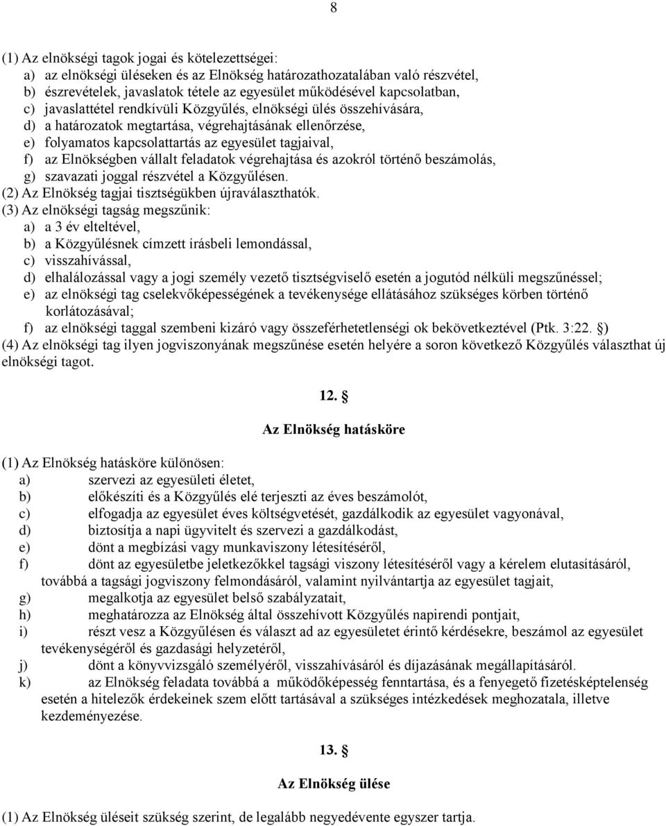 az Elnökségben vállalt feladatok végrehajtása és azokról történő beszámolás, g) szavazati joggal részvétel a Közgyűlésen. (2) Az Elnökség tagjai tisztségükben újraválaszthatók.