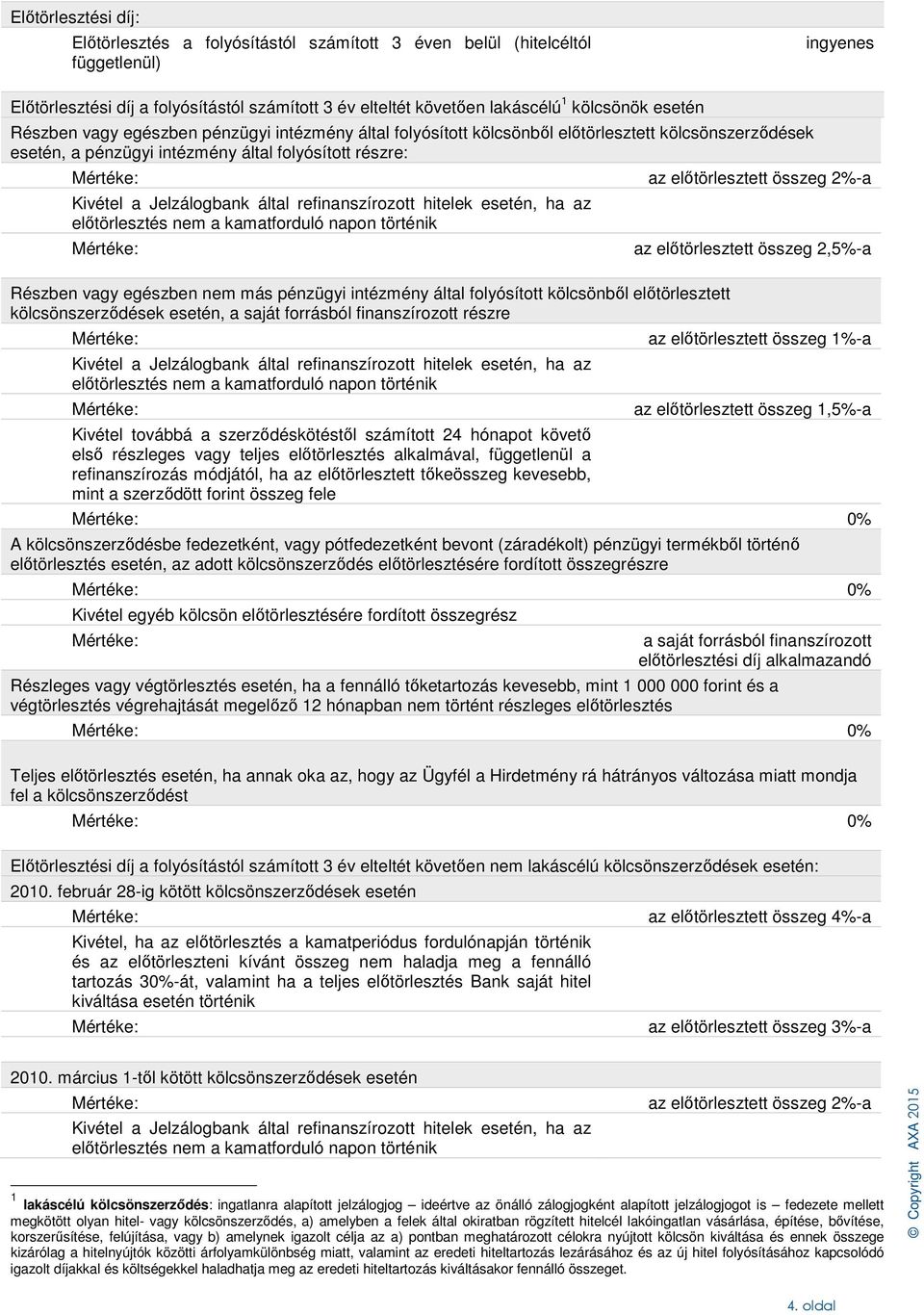 refinanszírozott hitelek esetén, ha az előtörlesztés nem a kamatforduló napon történik Részben vagy egészben nem más pénzügyi intézmény által folyósított kölcsönből előtörlesztett kölcsönszerződések