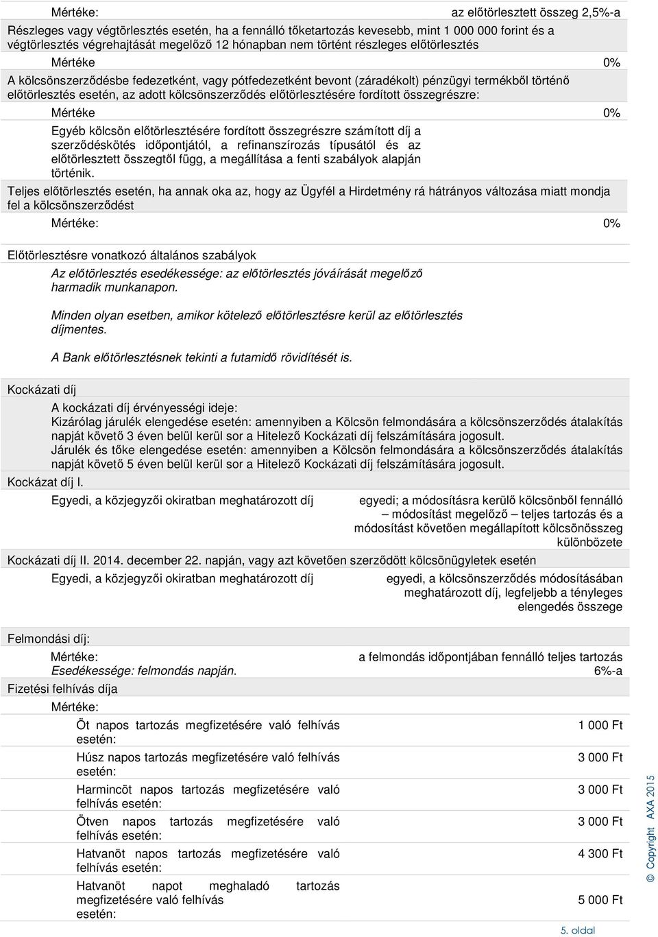 előtörlesztésére fordított összegrészre: Mértéke 0% Egyéb kölcsön előtörlesztésére fordított összegrészre számított díj a szerződéskötés időpontjától, a refinanszírozás típusától és az előtörlesztett