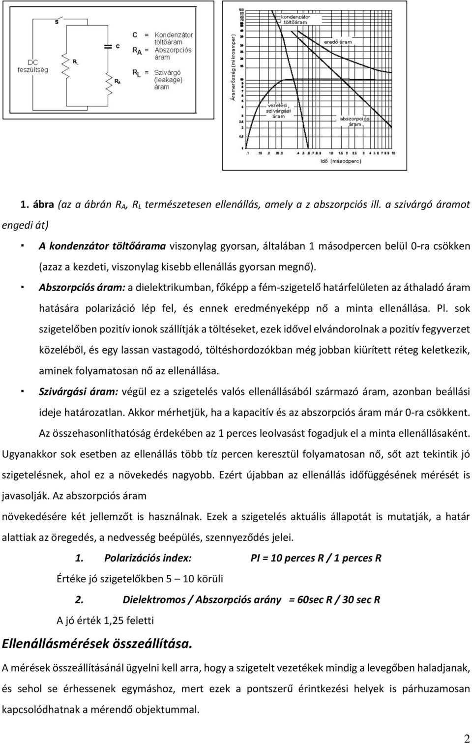 Abszorpciós áram: a dielektrikumban, főképp a fém-szigetelő határfelületen az áthaladó áram hatására polarizáció lép fel, és ennek eredményeképp nő a minta ellenállása. Pl.