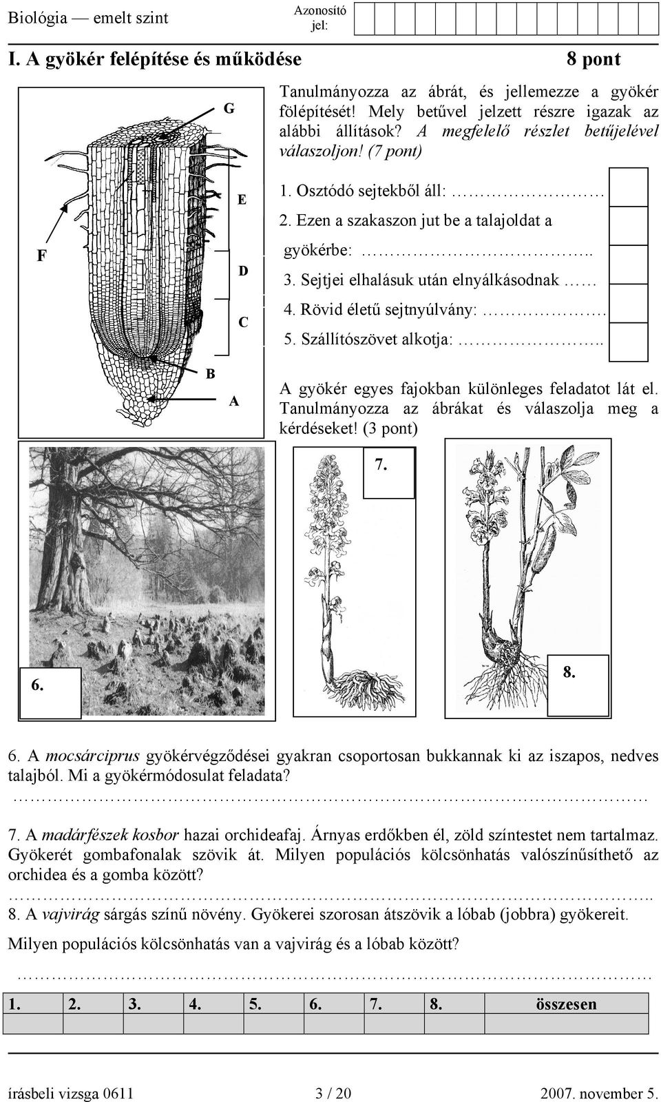 Rövid életű sejtnyúlvány:. 5. Szállítószövet alkotja:.. B A A gyökér egyes fajokban különleges feladatot lát el. Tanulmányozza az ábrákat és válaszolja meg a kérdéseket! (3 pont) 7. 6.