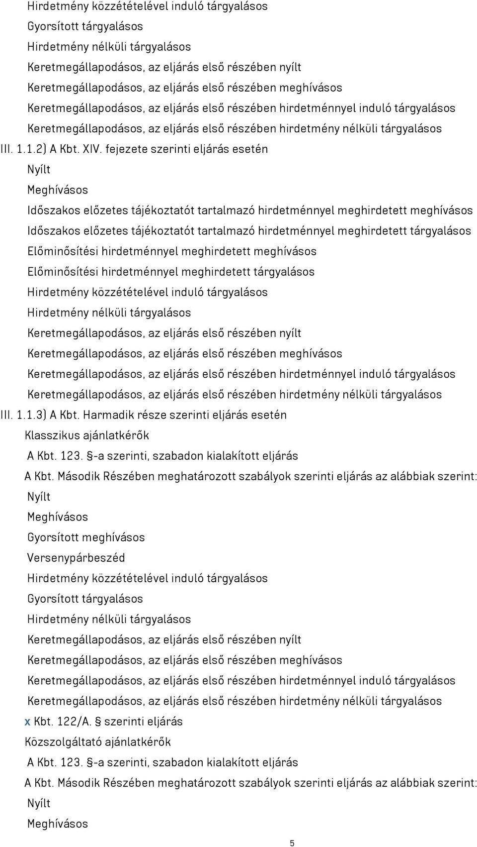 tárgyalásos Előminősítési hirdetménnyel meghirdetett meghívásos Előminősítési hirdetménnyel meghirdetett tárgyalásos Hirdetmény közzétételével induló tárgyalásos III. 1.1.3) A Kbt.