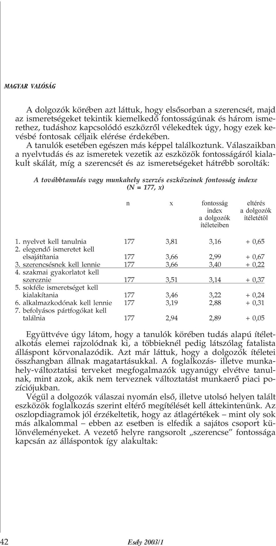 Válaszaikban a nyelvtudás és az ismeretek vezetik az eszközök fontosságáról kialakult skálát, míg a szerencsét és az ismeretségeket hátrébb sorolták: A továbbtanulás vagy munkahely szerzés