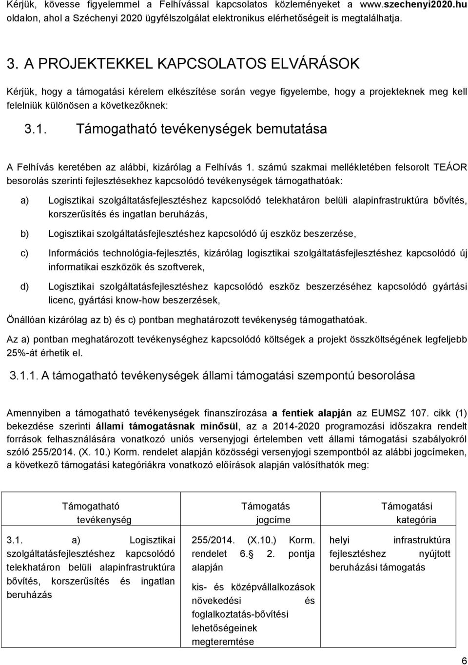 Támogatható tevékenységek bemutatása A Felhívás keretében az alábbi, kizárólag a Felhívás 1.