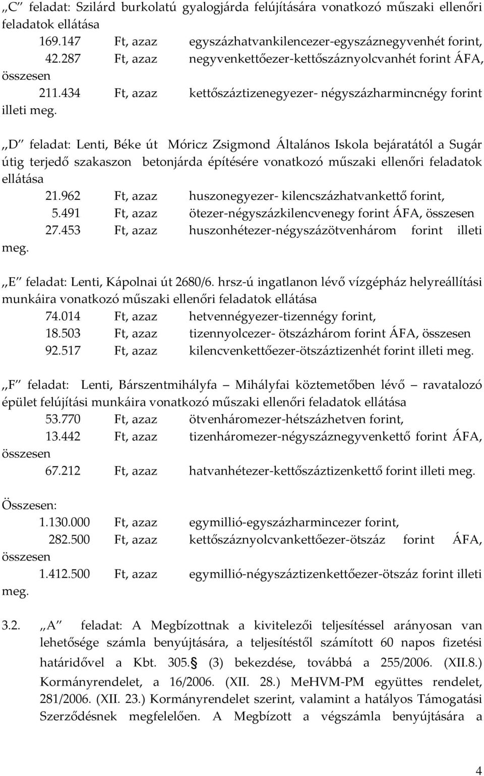 ,,d feladat: Lenti, Béke út Móricz Zsigmond Általános Iskola bejáratától a Sugár útig terjedő szakaszon betonjárda építésére vonatkozó műszaki ellenőri feladatok ellátása 21.