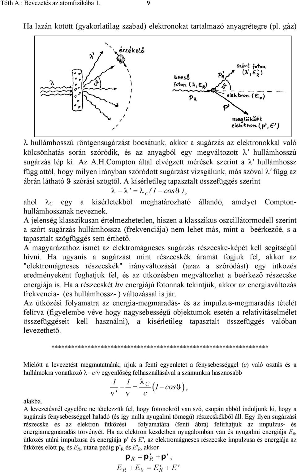 Compton által elvégzett mérések szerint a λ' hullámhossz függ attól, hogy milyen irányban szóródott sugárzást vizsgálunk, más szóval λ' függ az ábrán látható ϑ szórási szögtől.