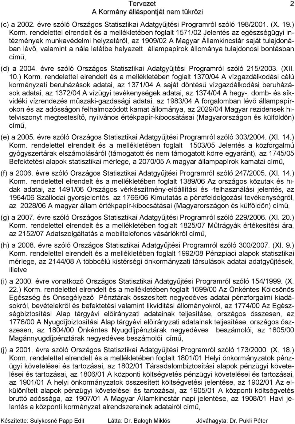 letétbe helyezett állampapírok állománya tulajdonosi bontásban című, (d) a 2004. évre szóló Országos Statisztikai Adatgyűjtési Programról szóló 215/2003. (II. 10.) Korm.