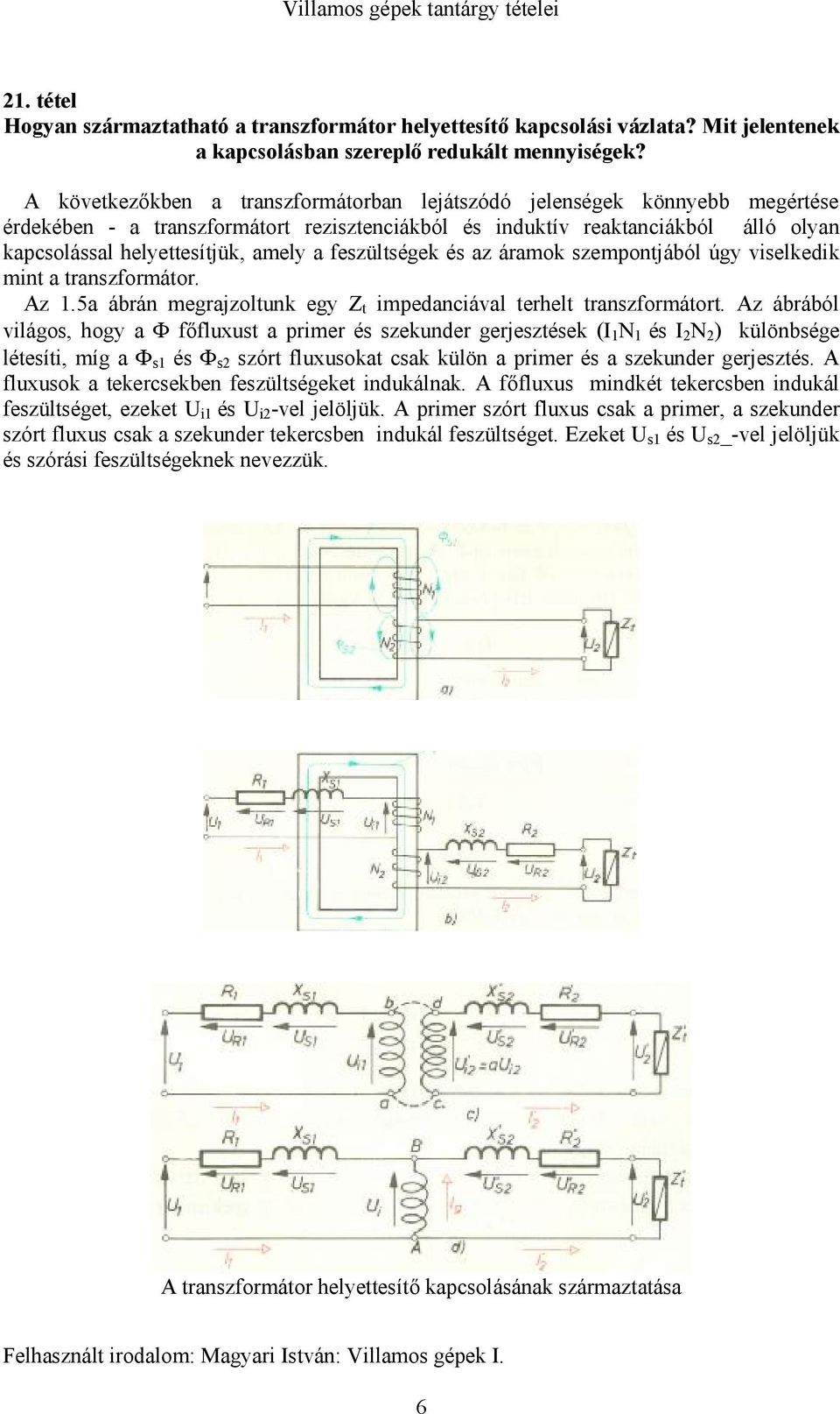 feszültségek és az áramok szempontjából úgy viselkedik mint a transzformátor. Az 1.5a ábrán megrajzoltunk egy Z t impedanciával terhelt transzformátort.