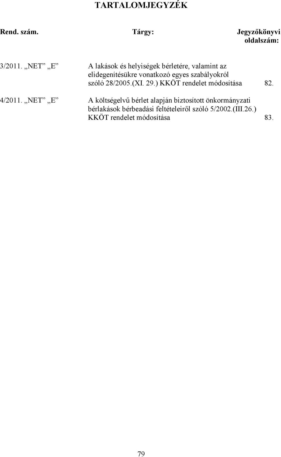 szabályokról szóló 28/2005.(XI. 29.) KKÖT rendelet módosítása 82. 4/2011.