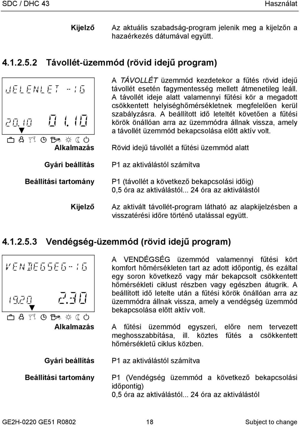 A távollét ideje alatt valamennyi fűtési kör a megadott csökkentett helyiséghőmérsékletnek megfelelően kerül szabályzásra.