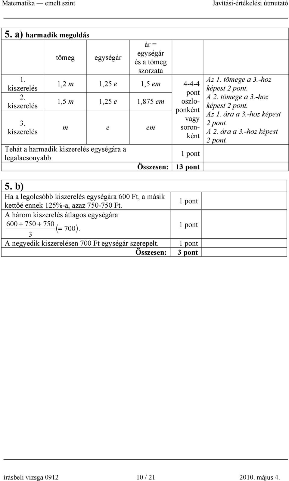 kiszerelés tömeg egységár ár = egységár és a tömeg szorzata 1, m 1,5 m m 1,5 e 1,5 e e 1,5 em 1,875 em em -- pont oszloponként vagy soronként Tehát a harmadik