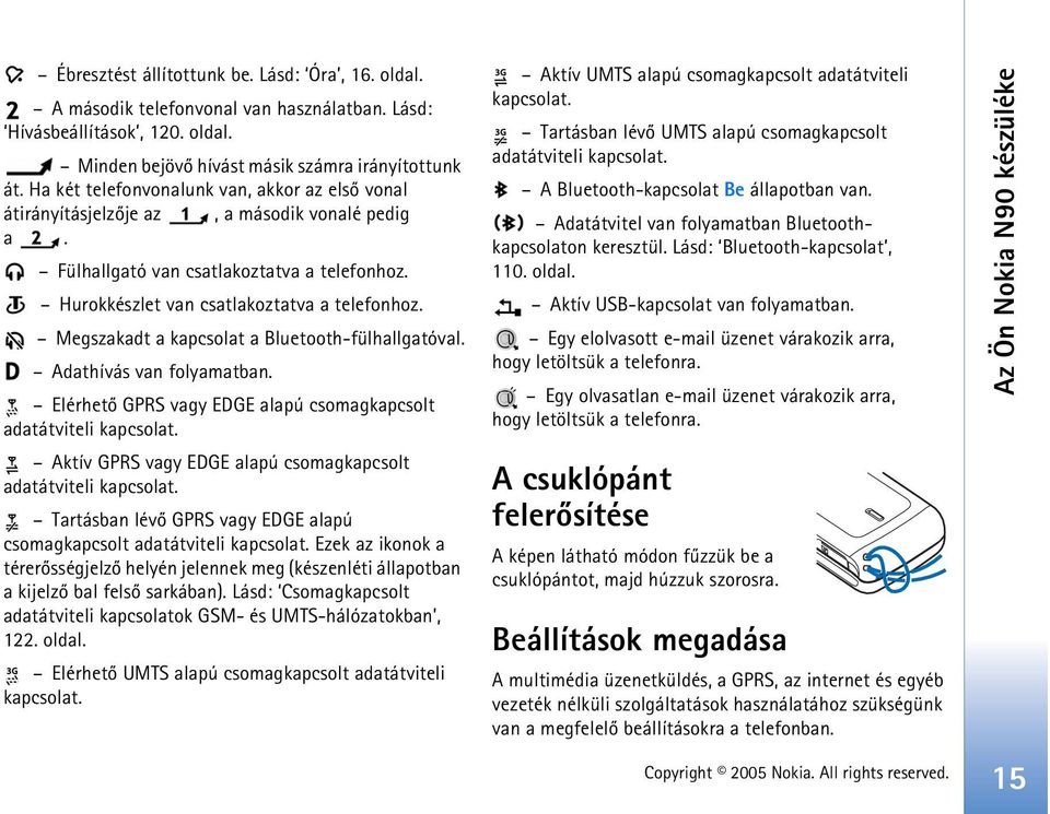 Megszakadt a kapcsolat a Bluetooth-fülhallgatóval. Adathívás van folyamatban. Elérhetõ GPRS vagy EDGE alapú csomagkapcsolt adatátviteli kapcsolat.