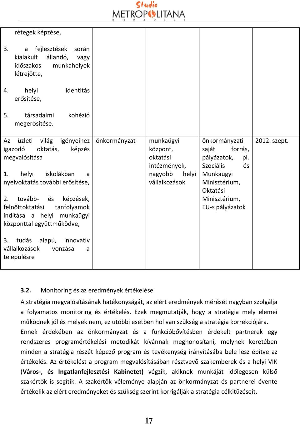 tovább és képzések, felnőttoktatási tanfolyamok indítása a helyi munkaügyi központtal együttműködve, önkormányzat munkaügyi központ, oktatási intézmények, nagyobb helyi vállalkozások önkormányzati