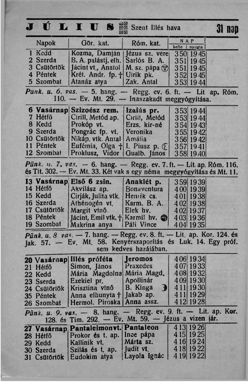 Inaszakadt meggyógyítása. 6 Vasárnap 7 Hétfő 8 Kedd 9 Szerda 10 Csütörtök 11 Péntek 12 Szombat Szizoész rem. Cirill, Metód ap. Prokóp vt. Pongrác fp. vt. Nikáp. vtk.