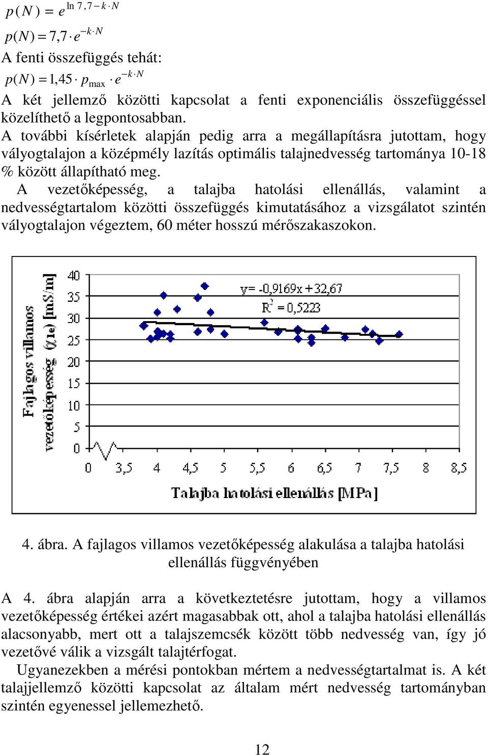 A vezetıkéeég, a talajba hatolái ellenállá, valamint a nedveégtartalom közötti özefüggé kimutatáához a vizgálatot zintén vályogtalajon végeztem, 60 méter hozú mérızakazokon. 4. ábra.