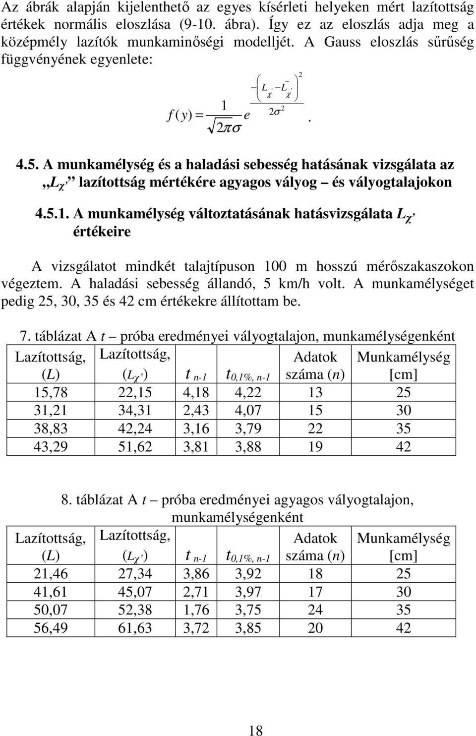 A haladái ebeég állandó, 5 km/h volt. A munkamélyéget edig 25, 30, 35 é 42 cm értékekre állítottam be. 7.