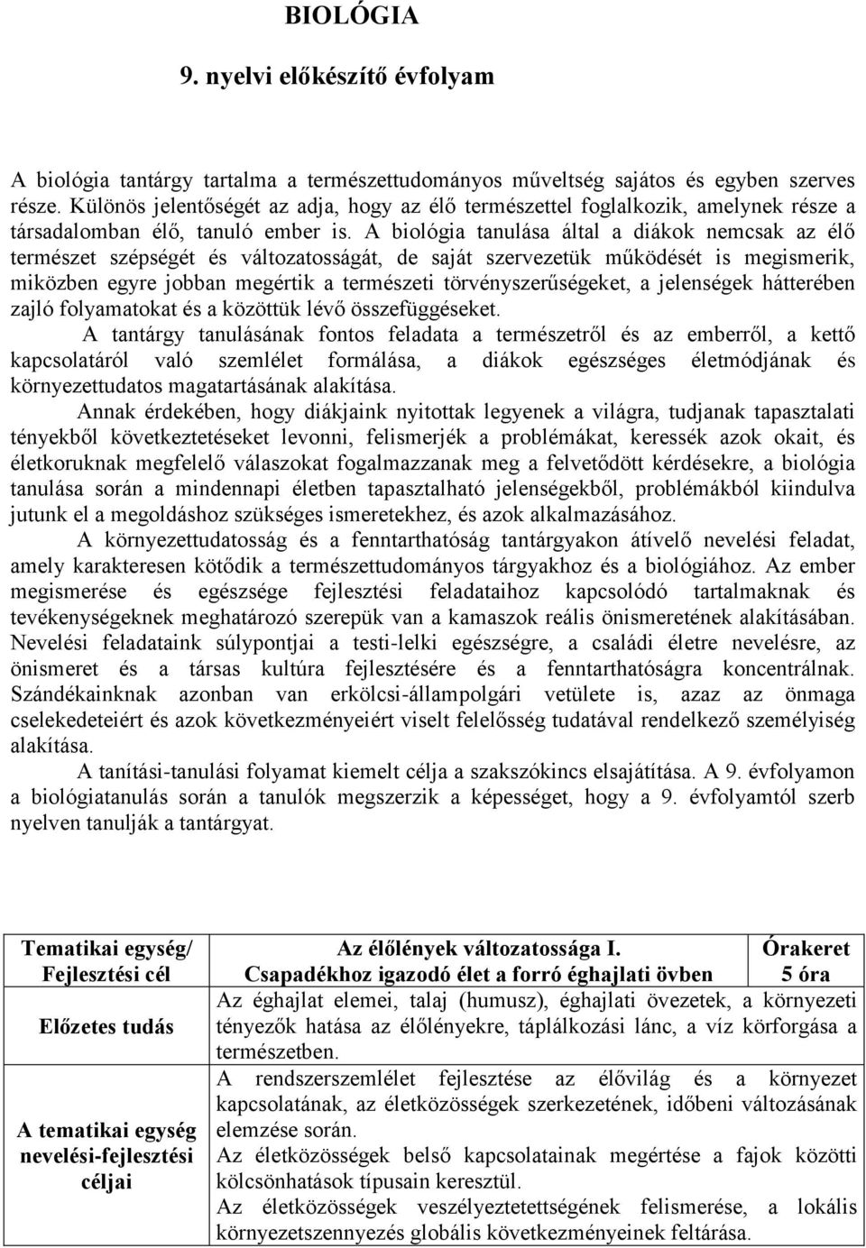 A biológia tanulása által a diákok nemcsak az élő természet szépségét és változatosságát, de saját szervezetük működését is megismerik, miközben egyre jobban megértik a természeti