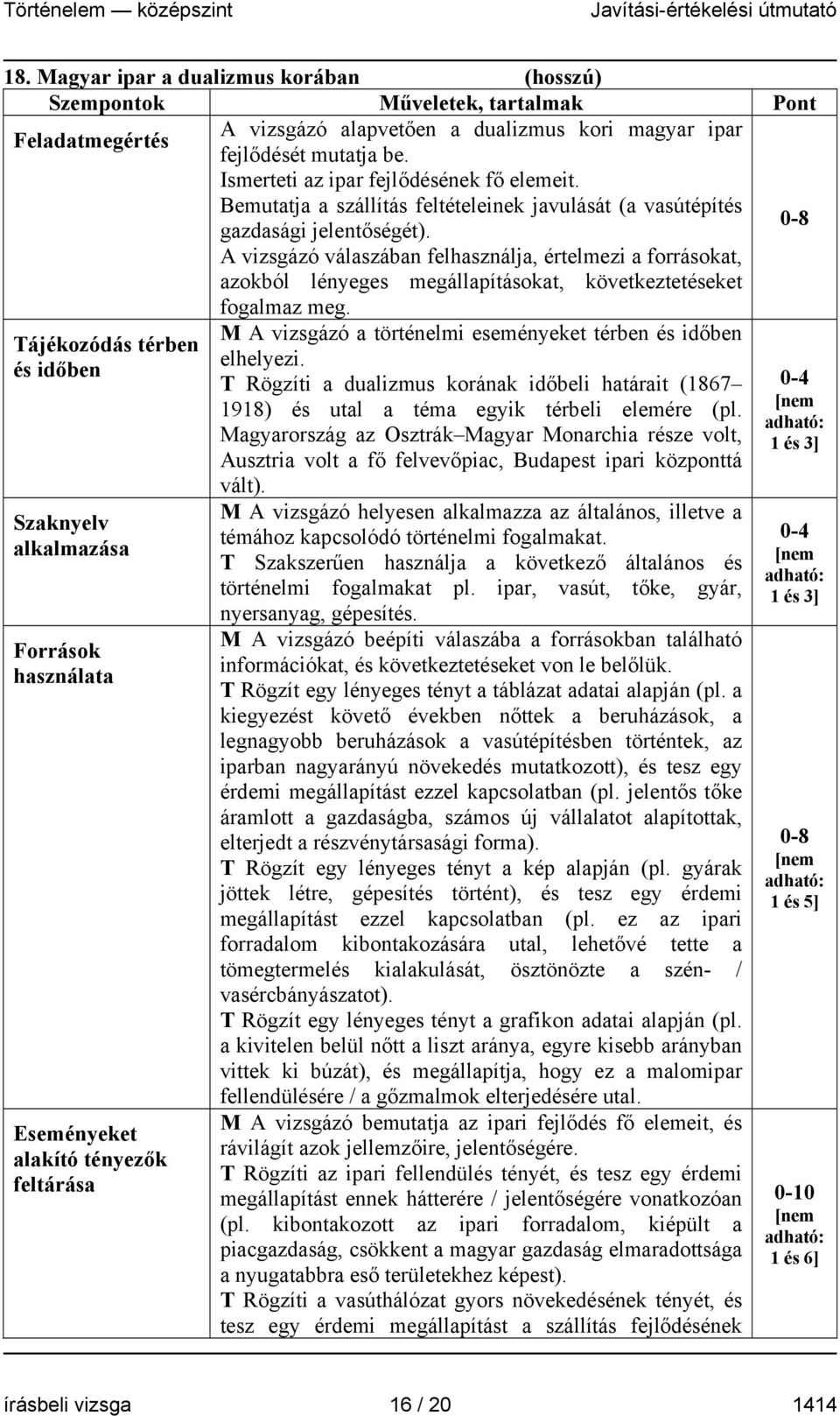 0-8 A vizsgázó válaszában felhasználja, értelmezi a forrásokat, azokból lényeges megállapításokat, következtetéseket fogalmaz meg.