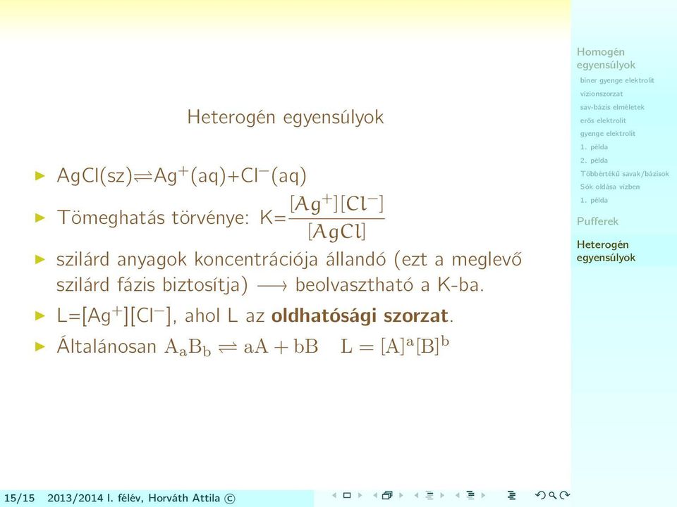 beolvasztható a K-ba. L=[Ag + ][Cl ], ahol L az oldhatósági szorzat.