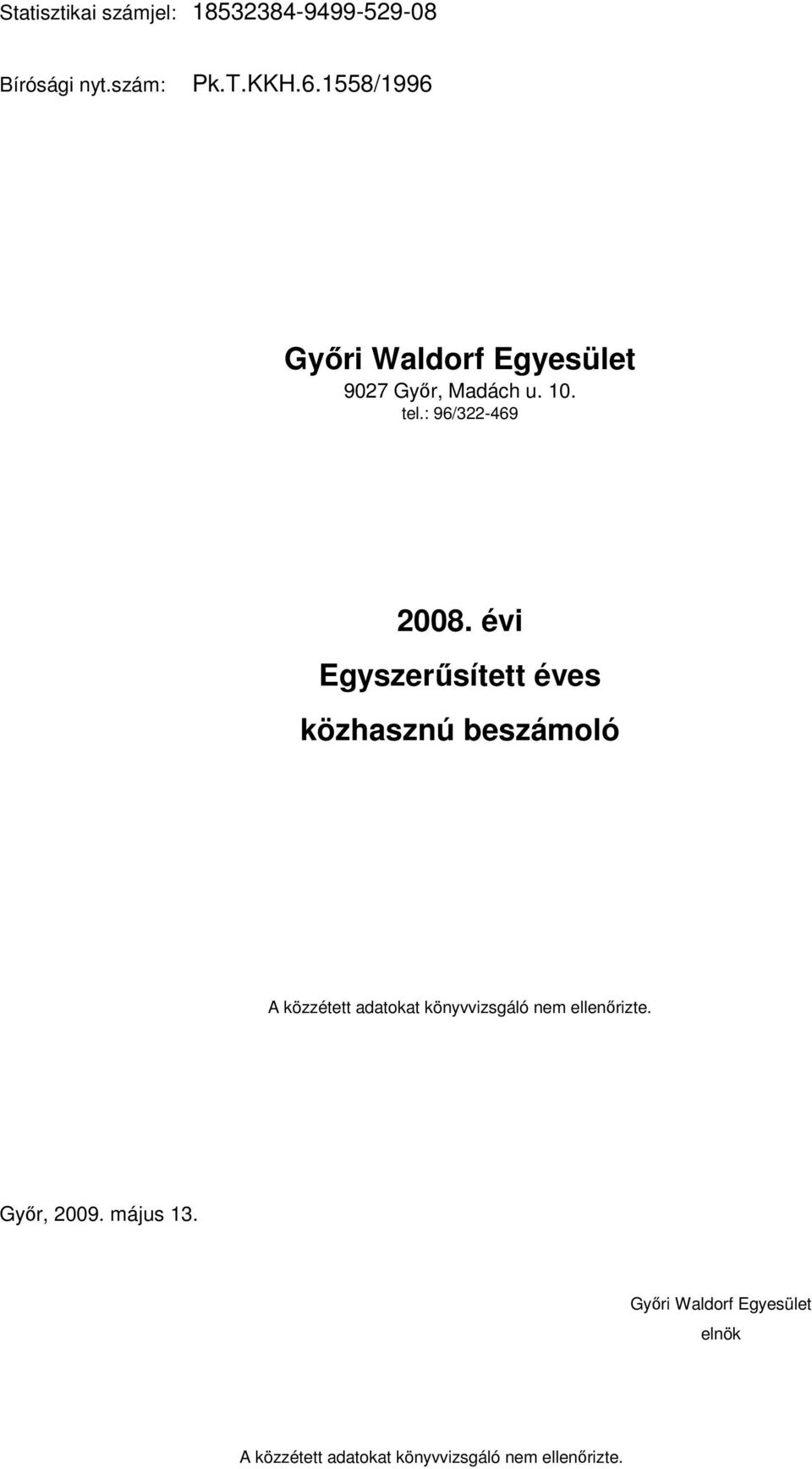 évi Egyszerűsített éves közhasznú beszámoló A közzétett adatokat