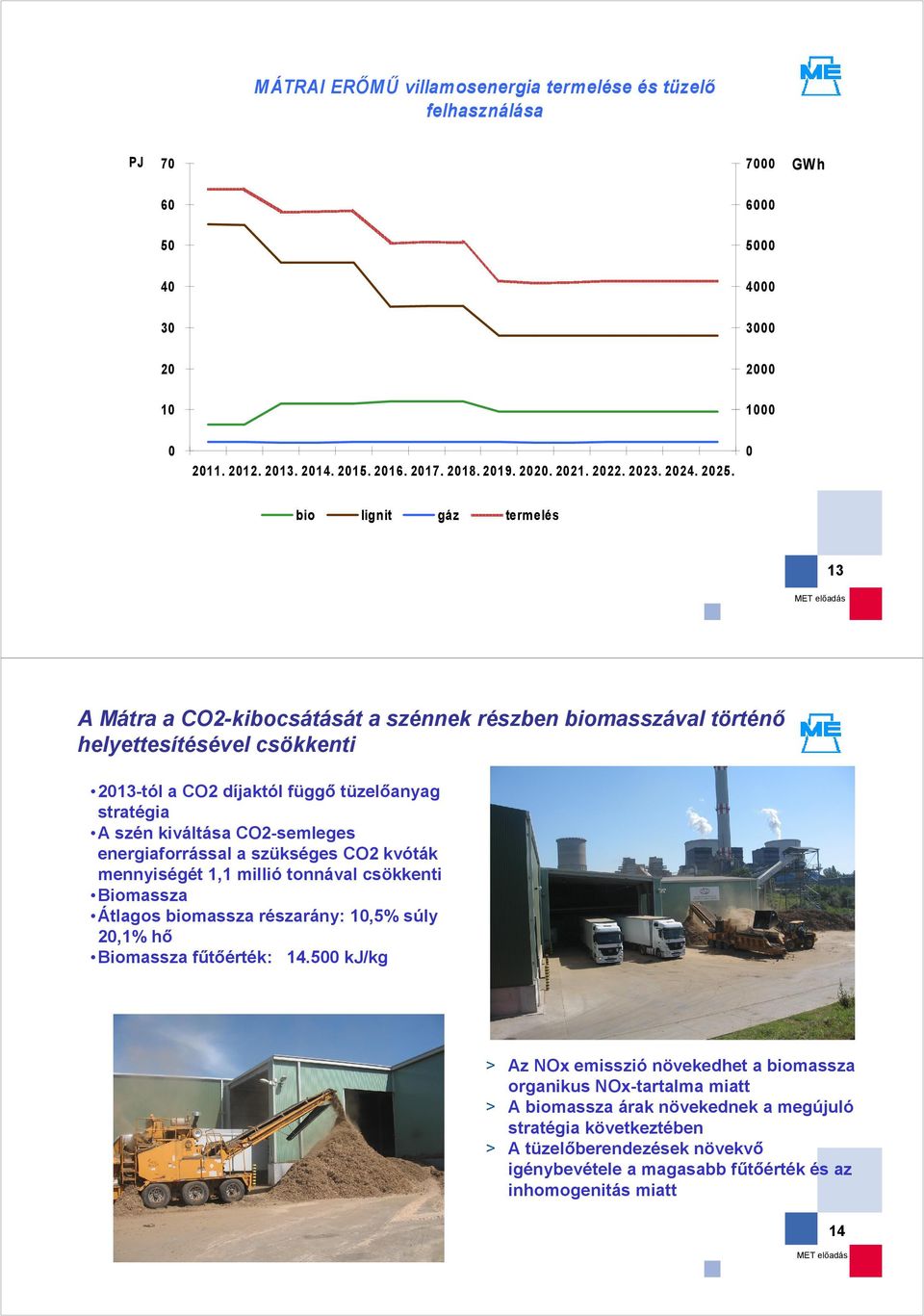 0 bio lignit gáz termelés 13 A Mátra a CO2-kibocsátását a szénnek részben biomasszával történő helyettesítésével csökkenti 2013-tól a CO2 díjaktól függő tüzelőanyag stratégia A szén kiváltása